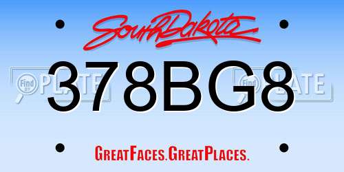 378BG8 South Dakota License Plate