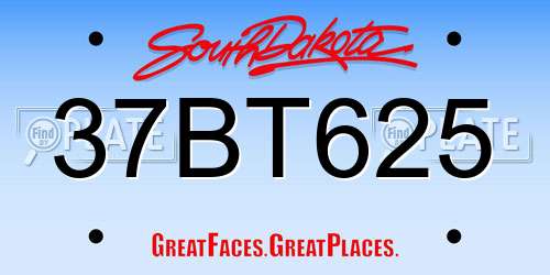 37BT625 South Dakota License Plate