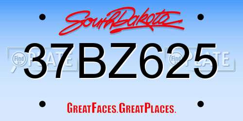 37BZ625 South Dakota License Plate