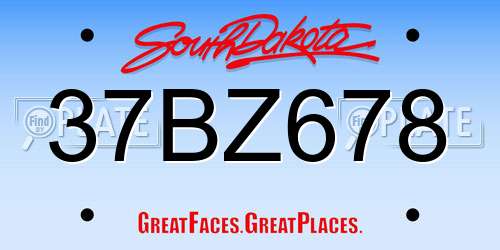 37BZ678 South Dakota License Plate