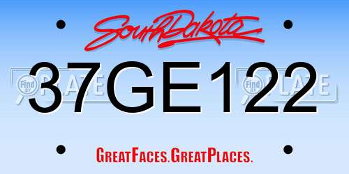 37GE122 South Dakota License Plate