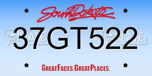 37GT522 South Dakota License Plate