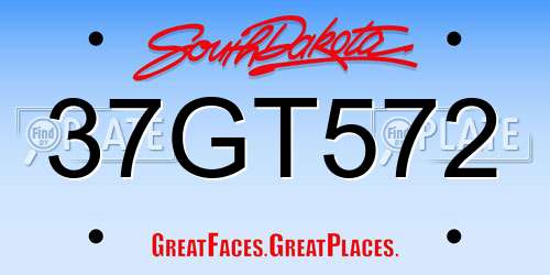 37GT572 South Dakota License Plate
