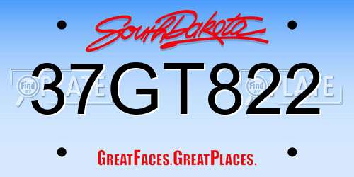 37GT822 South Dakota License Plate