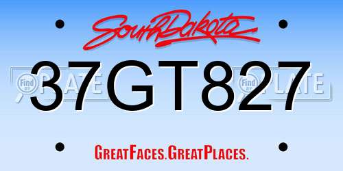 37GT827 South Dakota License Plate