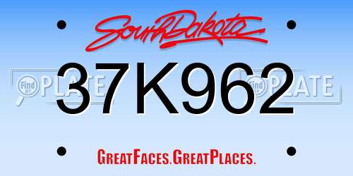 37K962 South Dakota License Plate