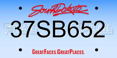 37SB652 South Dakota License Plate