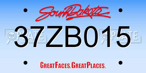 37ZB015 South Dakota License Plate