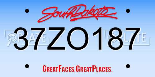 37ZO187 South Dakota License Plate