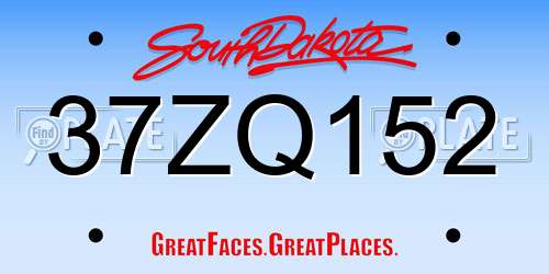 37ZQ152 South Dakota License Plate