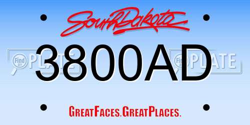 3800AD South Dakota License Plate