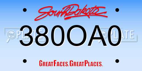 380OA0 South Dakota License Plate