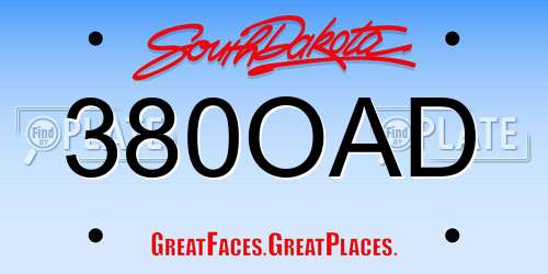 380OAD South Dakota License Plate