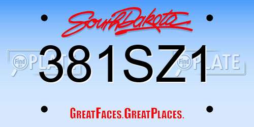 381SZ1 South Dakota License Plate