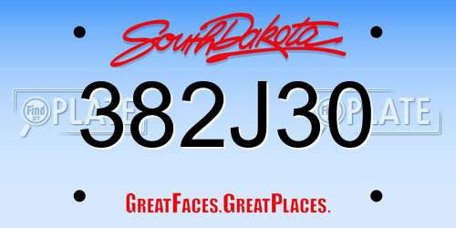 382J30 South Dakota License Plate