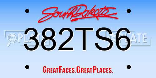 382TS6 South Dakota License Plate