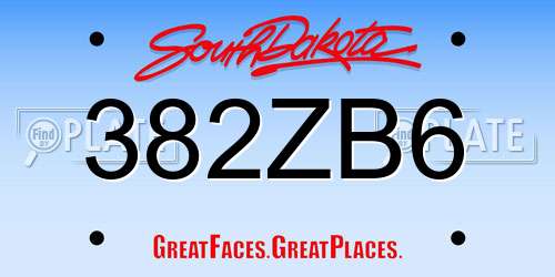 382ZB6 South Dakota License Plate