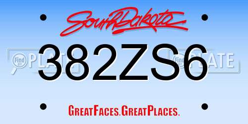 382ZS6 South Dakota License Plate