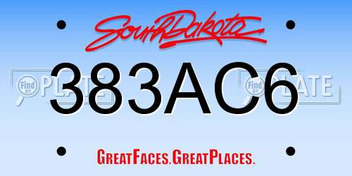 383AC6 South Dakota License Plate