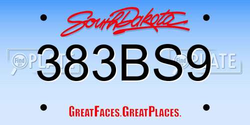 383BS9 South Dakota License Plate