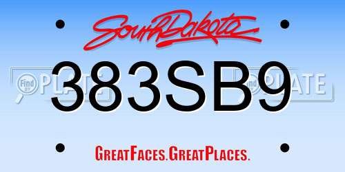 383SB9 South Dakota License Plate