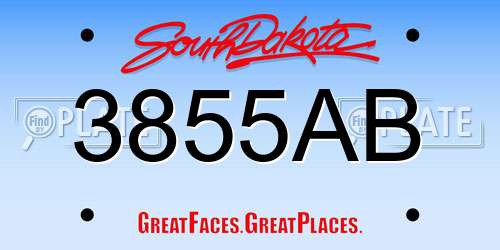 3855AB South Dakota License Plate