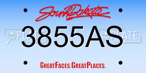 3855AS South Dakota License Plate
