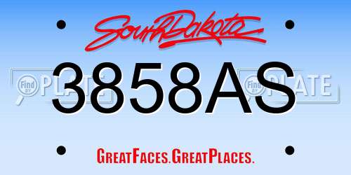 3858AS South Dakota License Plate
