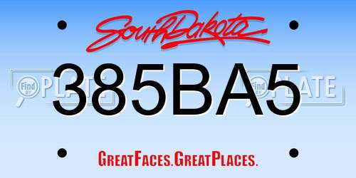 385BA5 South Dakota License Plate