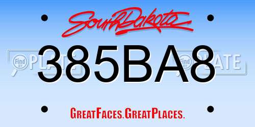 385BA8 South Dakota License Plate