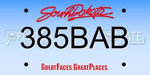 385BAB South Dakota License Plate