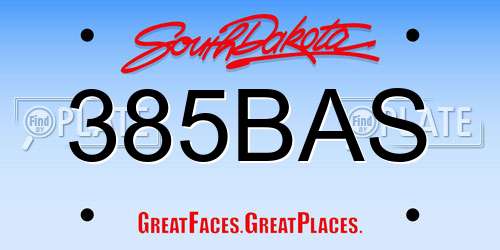 385BAS South Dakota License Plate