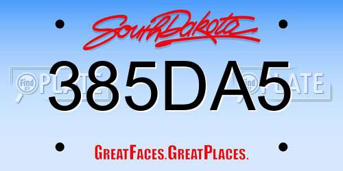 385DA5 South Dakota License Plate
