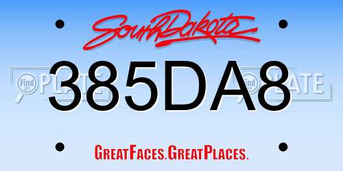 385DA8 South Dakota License Plate