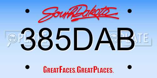 385DAB South Dakota License Plate