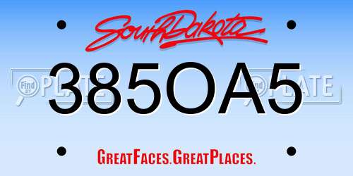 385OA5 South Dakota License Plate