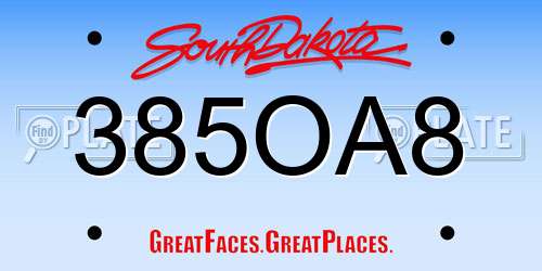 385OA8 South Dakota License Plate