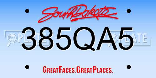 385QA5 South Dakota License Plate