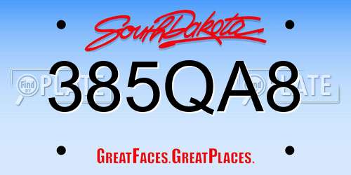 385QA8 South Dakota License Plate