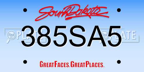 385SA5 South Dakota License Plate