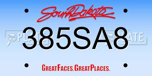 385SA8 South Dakota License Plate