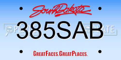 385SAB South Dakota License Plate