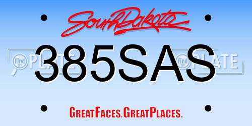 385SAS South Dakota License Plate