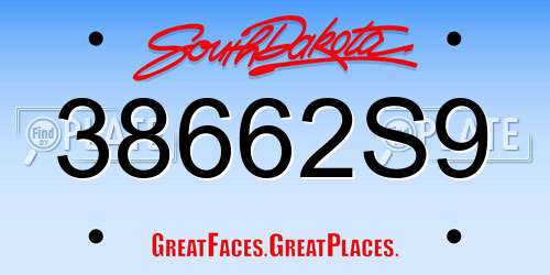 38662S9 South Dakota License Plate