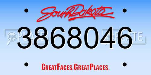 3868046 South Dakota License Plate