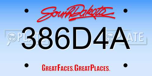 386D4A South Dakota License Plate