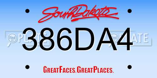 386DA4 South Dakota License Plate