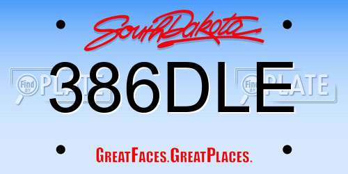 386DLE South Dakota License Plate