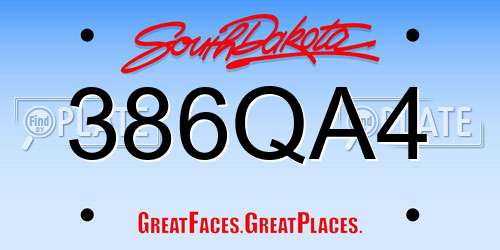 386QA4 South Dakota License Plate