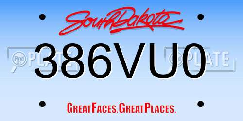 386VU0 South Dakota License Plate